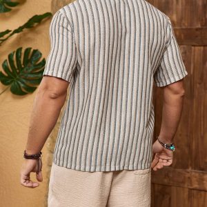 Manfinity KASUA Men??s Striped Button-Up Short Sleeve Shirt And Solid Color Shorts - Image 2