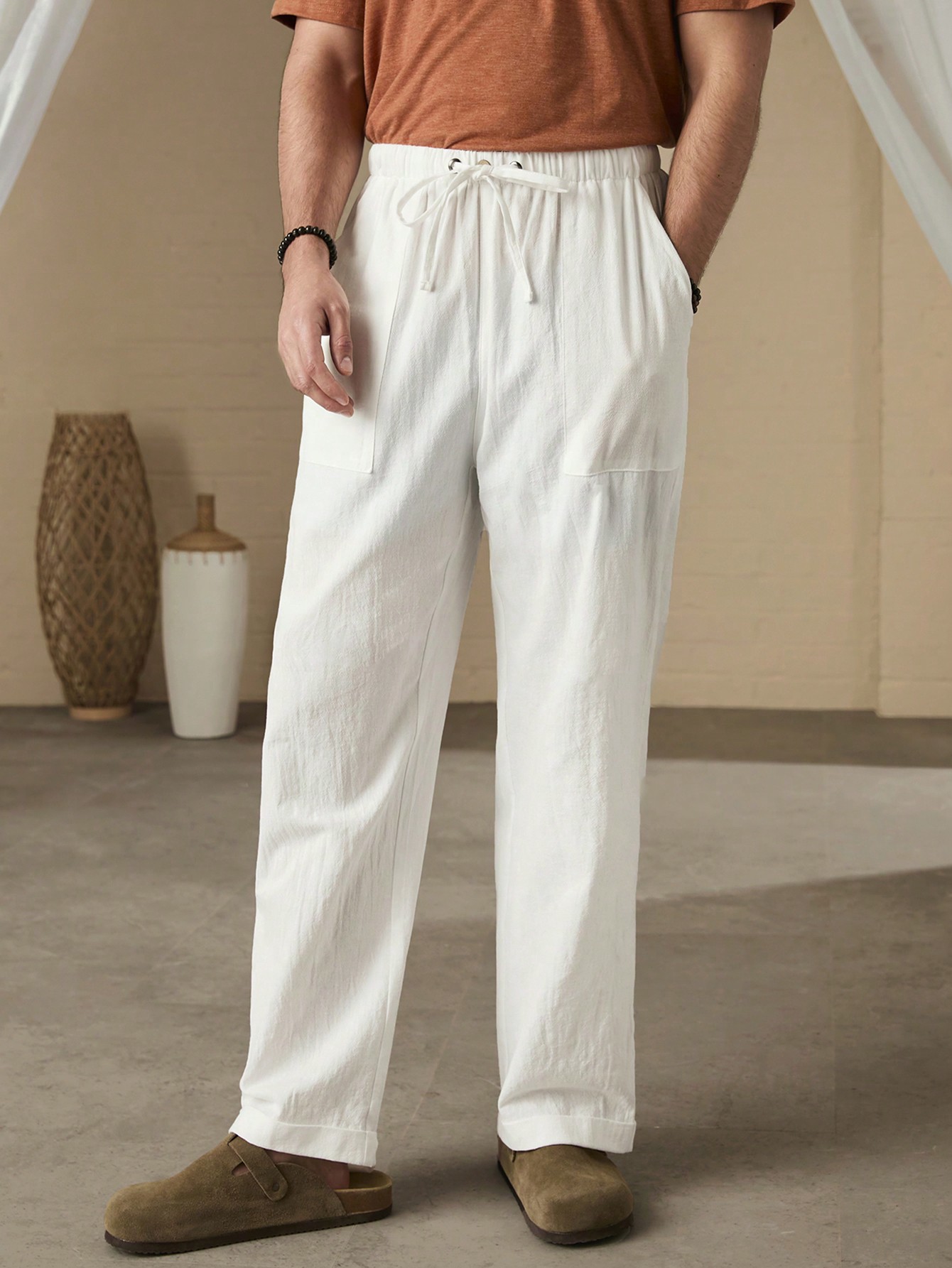 Manfinity KASUA Men Solid Color Drawstring Daily Casual Pants - Image 1