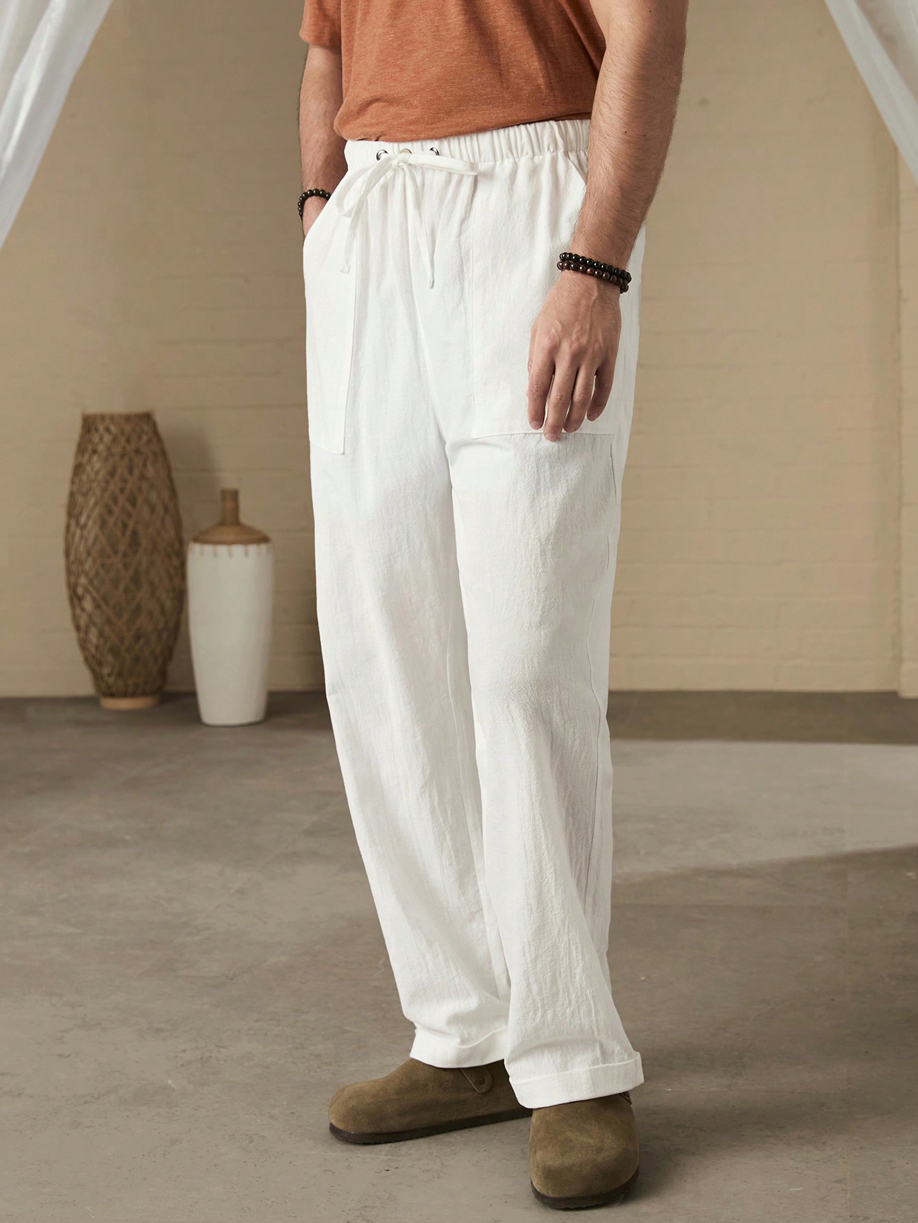 Manfinity KASUA Men Solid Color Drawstring Daily Casual Pants - Image 3