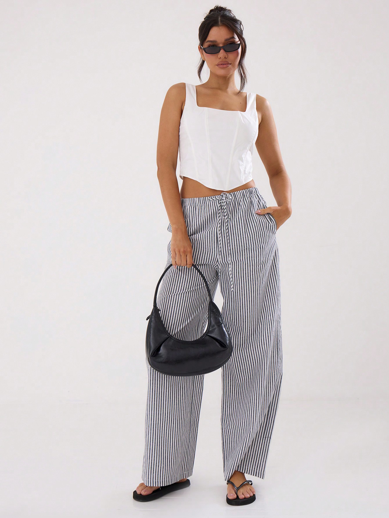 MUSERA Summer Textured Linen Feel Tie Waist Trouser - Image 1