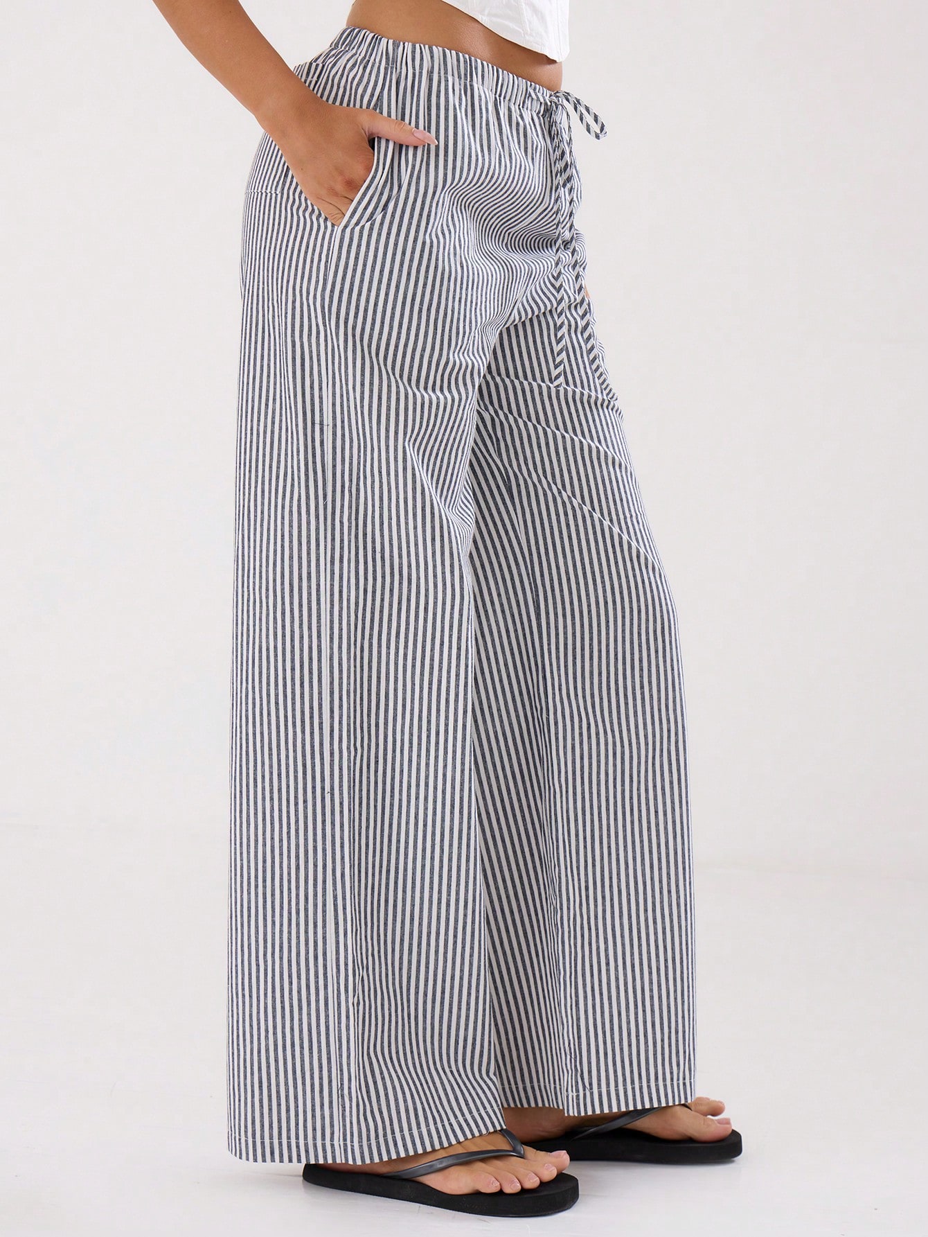 MUSERA Summer Textured Linen Feel Tie Waist Trouser - Image 3