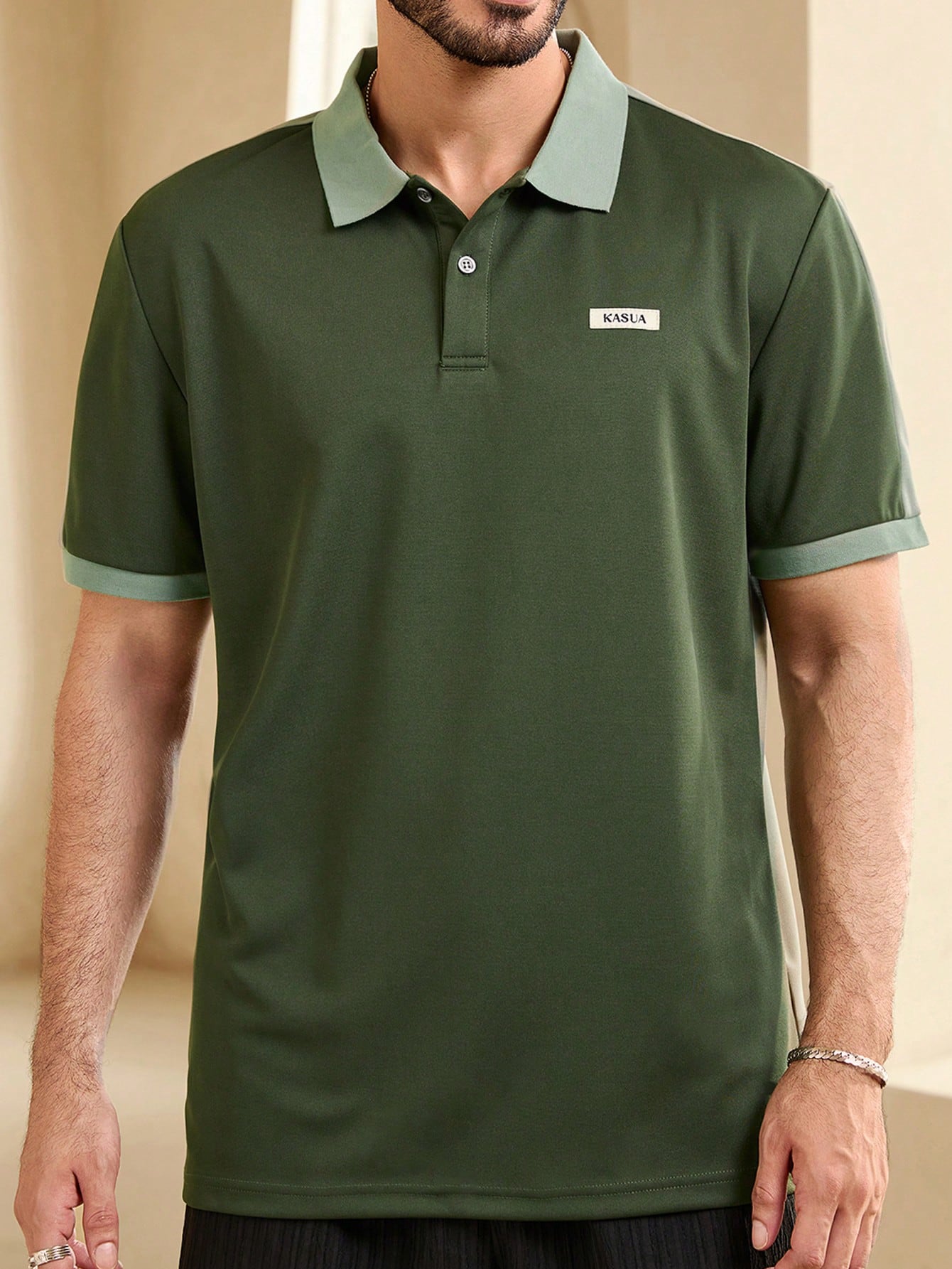 Manfinity KASUA Men??s Summer Color-Blocked Alphabet Pattern Short Sleeve Casual/Commute Polo Shirt - Image 1