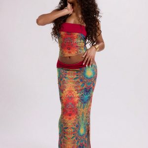 MUSERA Slinky Psychedelic Print Folded Bandeau Top