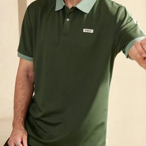 Manfinity KASUA Men??s Summer Color-Blocked Alphabet Pattern Short Sleeve Casual/Commute Polo Shirt - Image 4