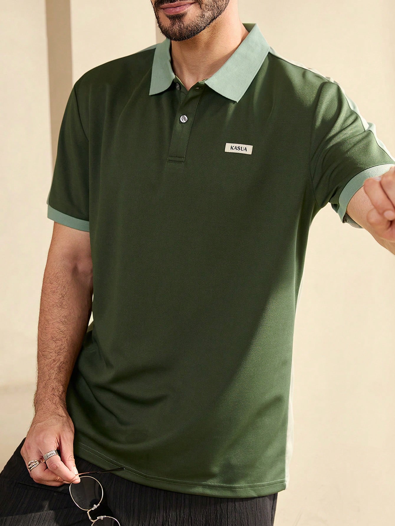 Manfinity KASUA Men??s Summer Color-Blocked Alphabet Pattern Short Sleeve Casual/Commute Polo Shirt - Image 4