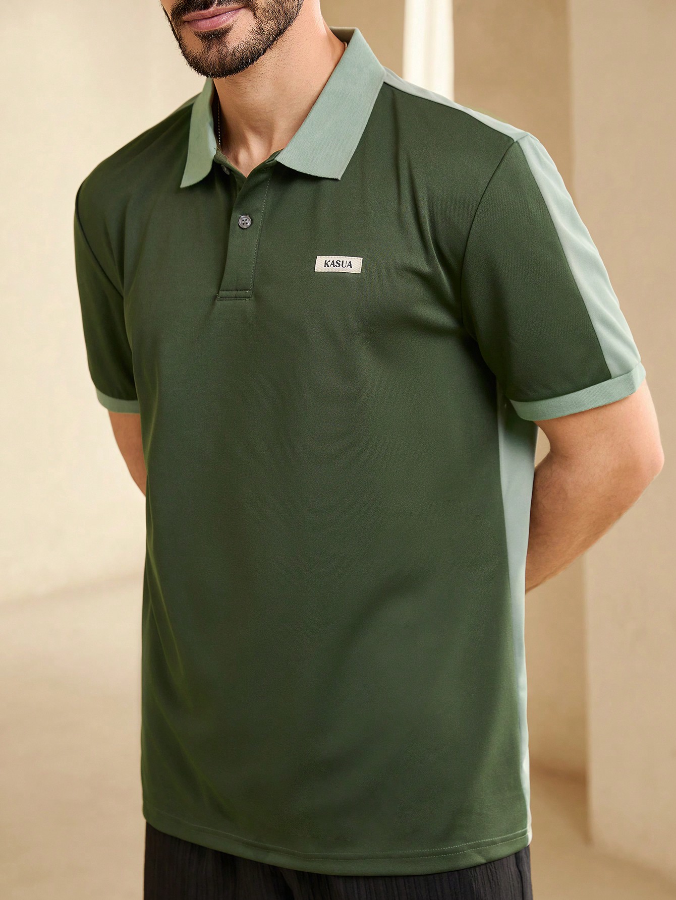 Manfinity KASUA Men??s Summer Color-Blocked Alphabet Pattern Short Sleeve Casual/Commute Polo Shirt - Image 5