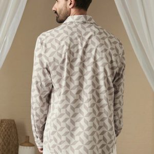 Manfinity KASUA Men Spring/Summer Geometric Printed Long Sleeve Casual Loose Shirt - Image 2