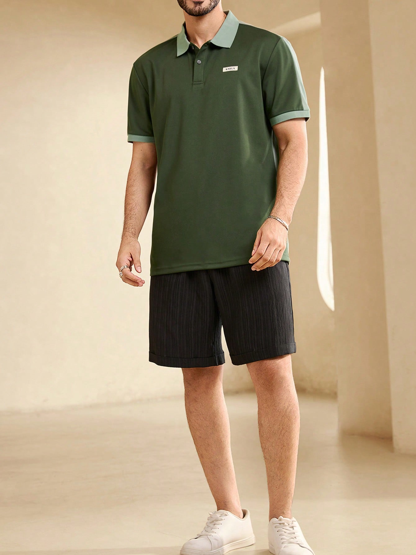 Manfinity KASUA Men??s Summer Color-Blocked Alphabet Pattern Short Sleeve Casual/Commute Polo Shirt - Image 6