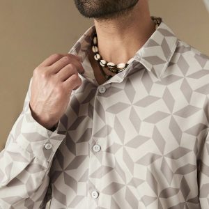 Manfinity KASUA Men Spring/Summer Geometric Printed Long Sleeve Casual Loose Shirt - Image 4