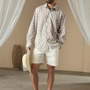 Manfinity KASUA Men Spring/Summer Geometric Printed Long Sleeve Casual Loose Shirt - Image 5