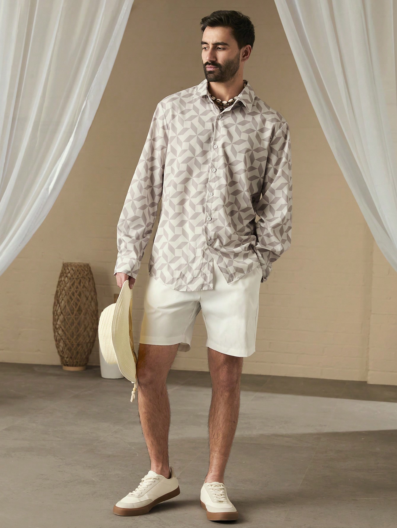 Manfinity KASUA Men Spring/Summer Geometric Printed Long Sleeve Casual Loose Shirt - Image 5