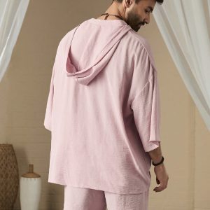 Manfinity KASUA Men Simple Pocket Patched Casual Hooded Shirt & Shorts Set - Image 2