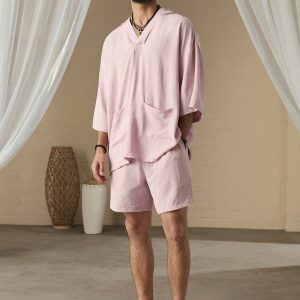 Manfinity KASUA Men Simple Pocket Patched Casual Hooded Shirt & Shorts Set - Image 3