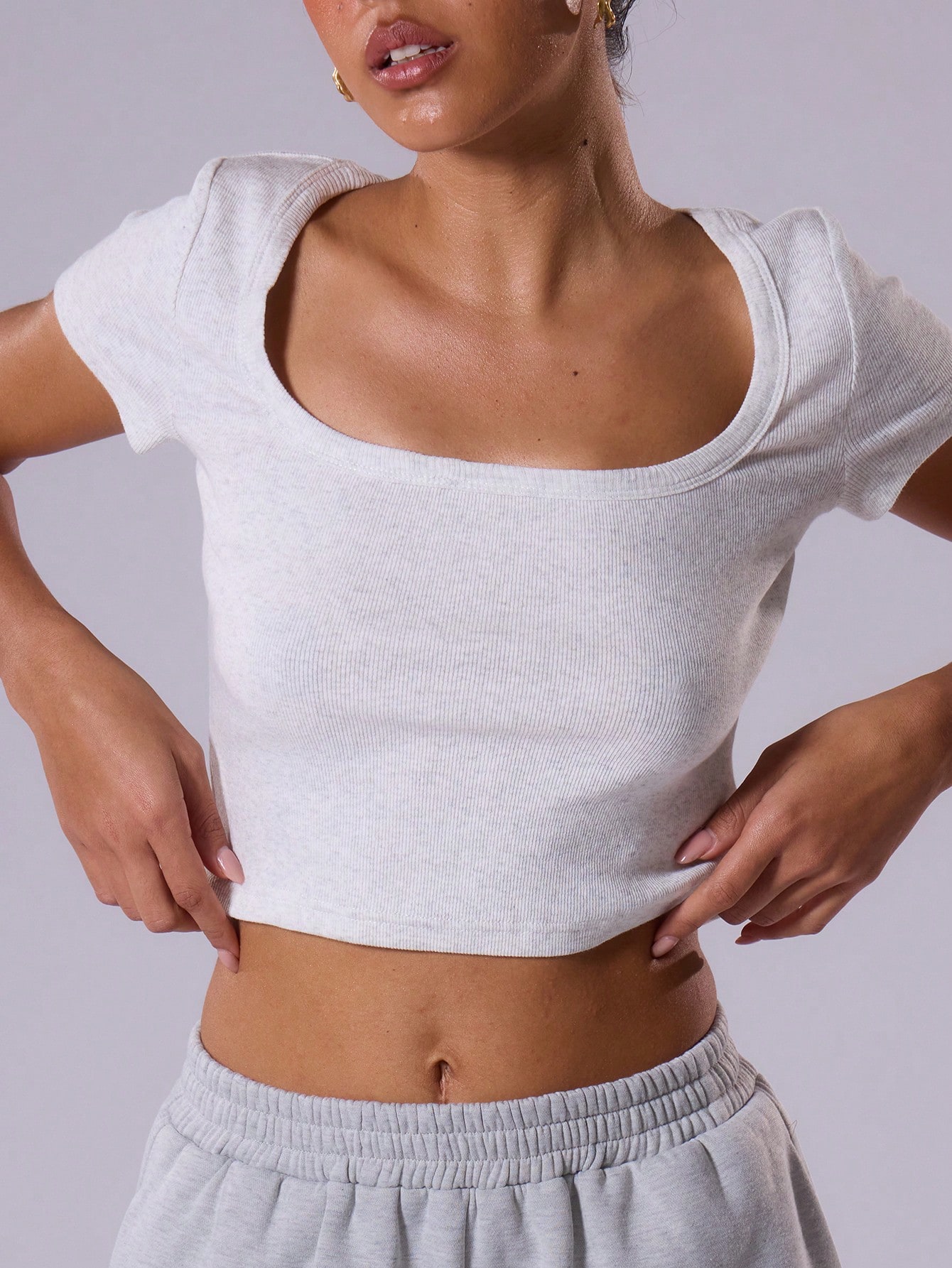 MUSERA Women??s Summer Solid Color Square Neck Crop Sleeve Crop Top, Casual Tee - Image 1