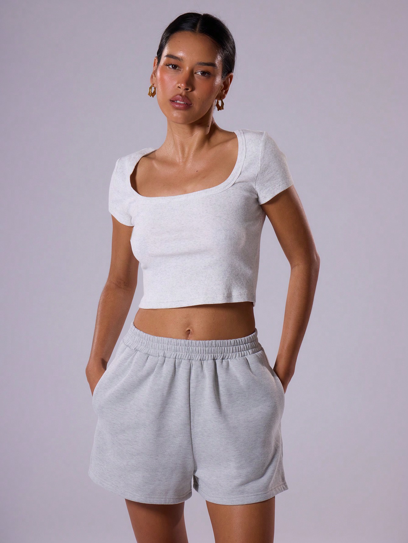 MUSERA Women??s Summer Solid Color Square Neck Crop Sleeve Crop Top, Casual Tee - Image 2