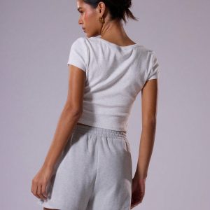 MUSERA Women??s Summer Solid Color Square Neck Crop Sleeve Crop Top, Casual Tee - Image 3