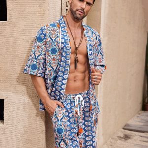 Manfinity KASUA Men??s Retro Printed Short Sleeve Shirt & Shorts Set - Image 3