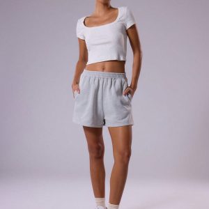 MUSERA Women??s Summer Solid Color Square Neck Crop Sleeve Crop Top, Casual Tee - Image 4