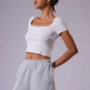 MUSERA Women??s Summer Solid Color Square Neck Crop Sleeve Crop Top, Casual Tee - Image 5