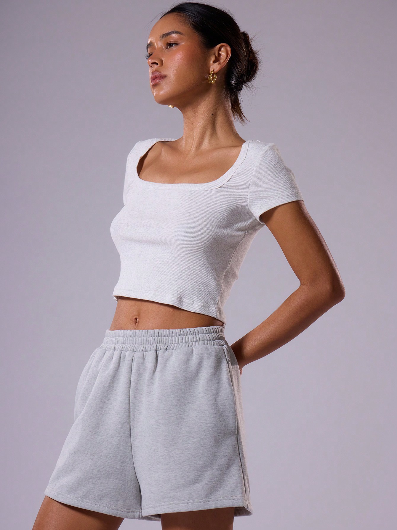 MUSERA Women??s Summer Solid Color Square Neck Crop Sleeve Crop Top, Casual Tee - Image 5