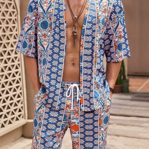 Manfinity KASUA Men??s Retro Printed Short Sleeve Shirt & Shorts Set - Image 4