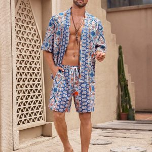 Manfinity KASUA Men??s Retro Printed Short Sleeve Shirt & Shorts Set - Image 5