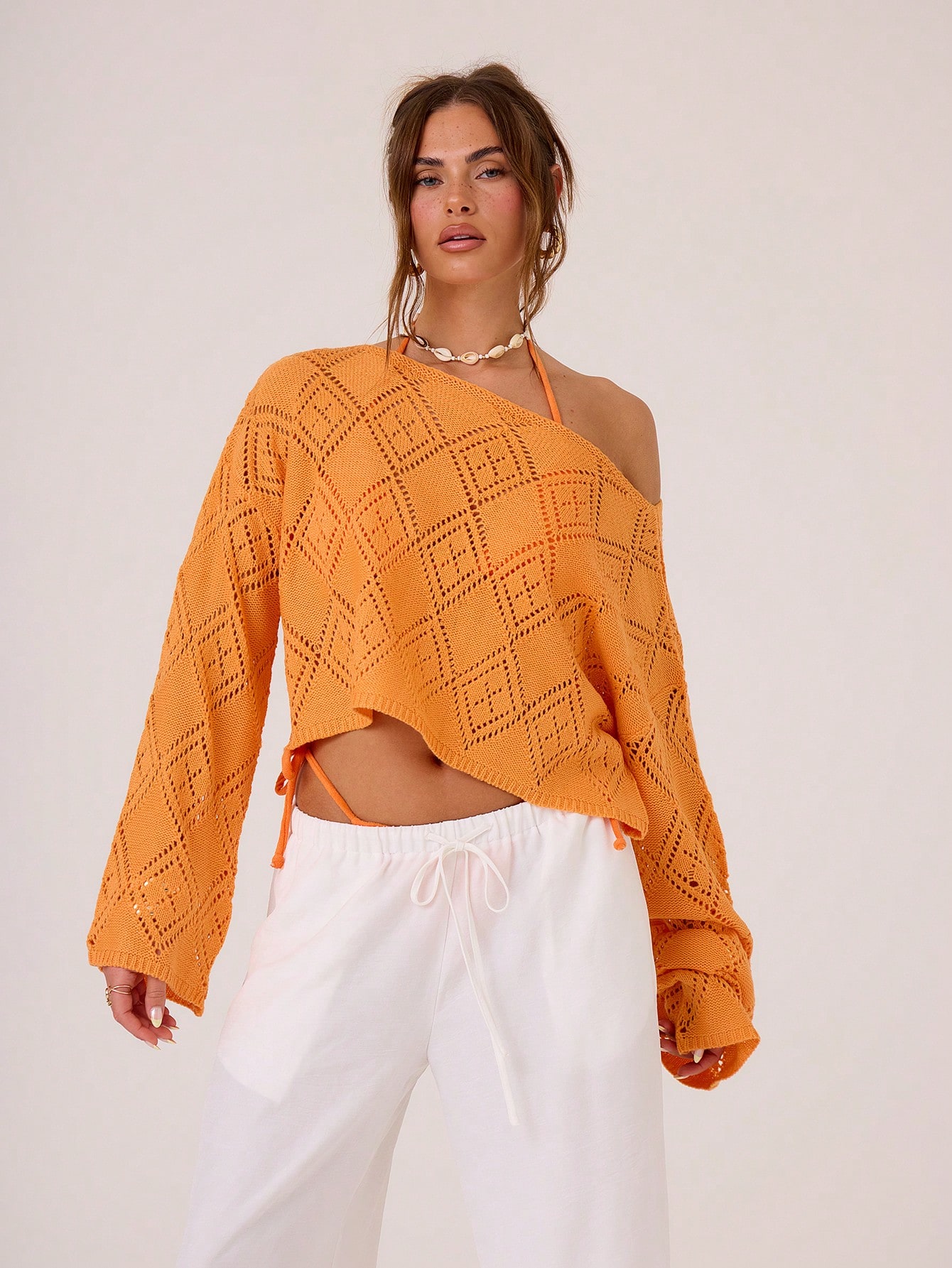 MUSERA Holiday Casual Pointelle Knit Boat Neck Drop Shoulder Sweater - Image 1