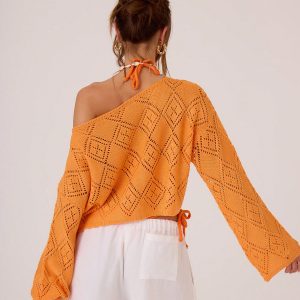 MUSERA Holiday Casual Pointelle Knit Boat Neck Drop Shoulder Sweater - Image 2