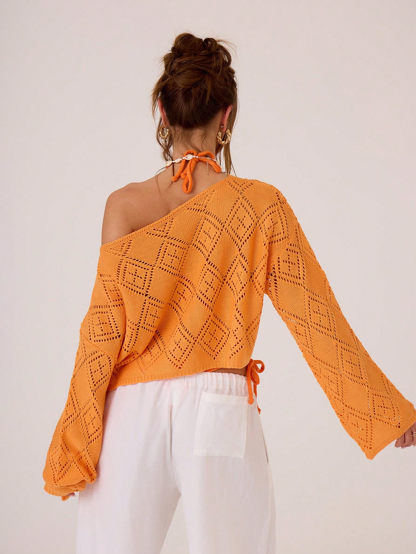 MUSERA Holiday Casual Pointelle Knit Boat Neck Drop Shoulder Sweater - Image 2