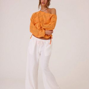 MUSERA Holiday Casual Pointelle Knit Boat Neck Drop Shoulder Sweater - Image 4