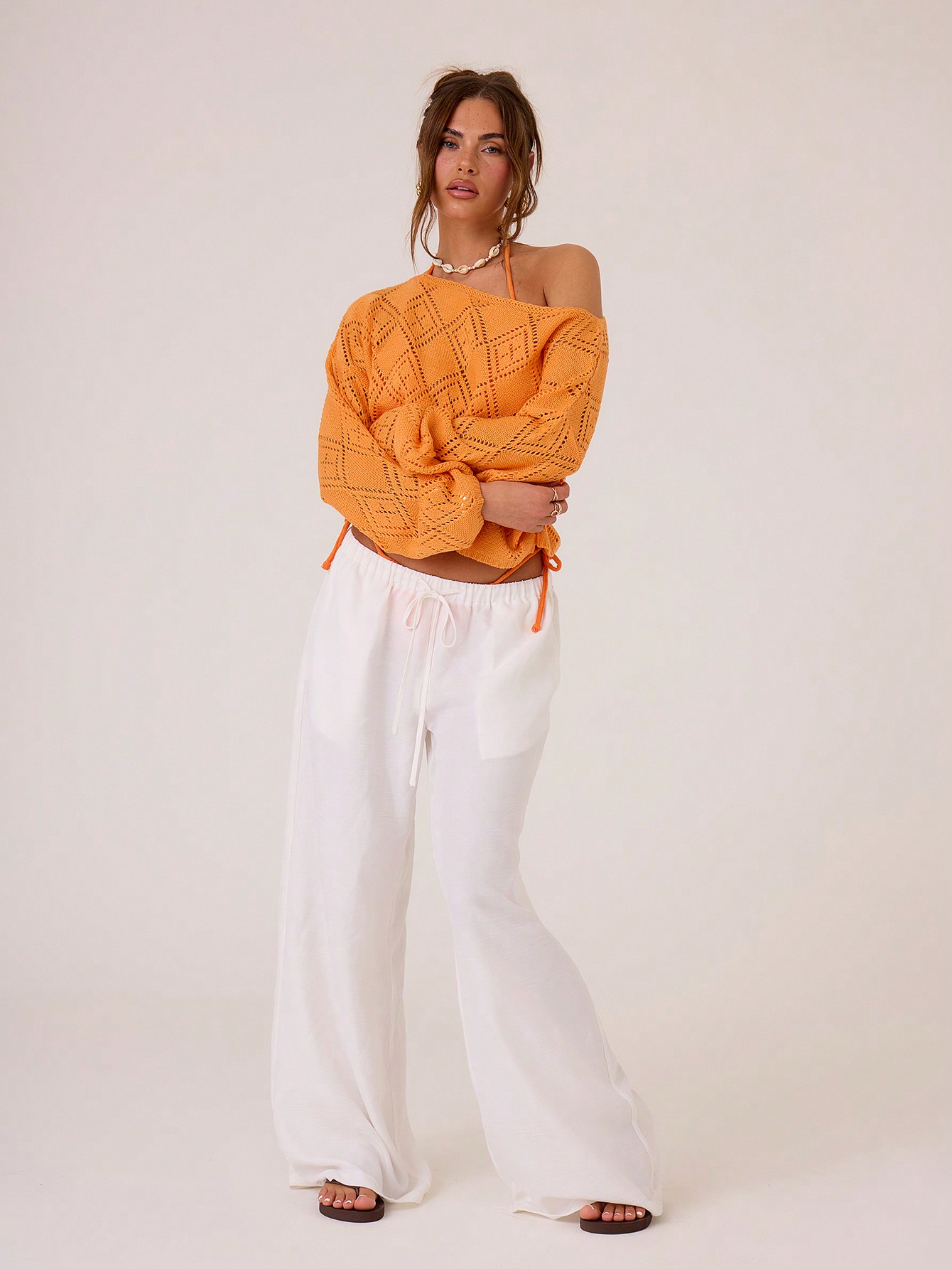 MUSERA Holiday Casual Pointelle Knit Boat Neck Drop Shoulder Sweater - Image 4