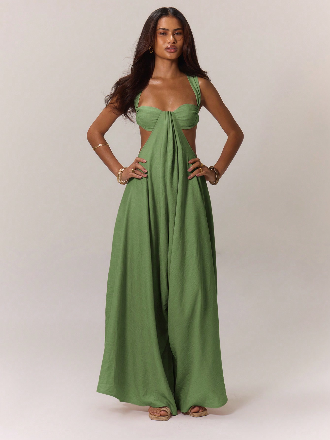 MUSERA Boho Ruched Bust Extreme Wide Leg Jumpsuit - Image 1