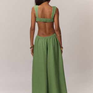MUSERA Boho Ruched Bust Extreme Wide Leg Jumpsuit - Image 2