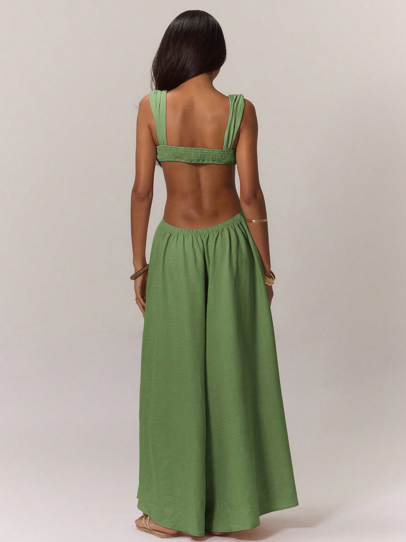 MUSERA Boho Ruched Bust Extreme Wide Leg Jumpsuit - Image 2