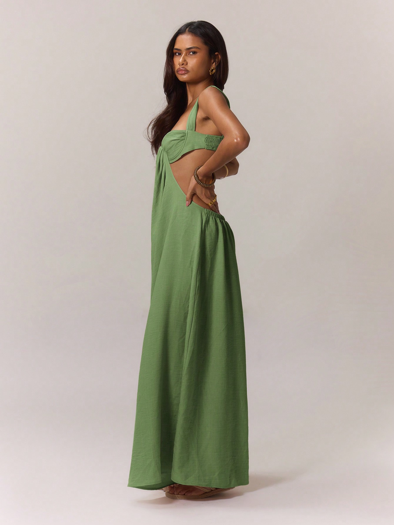 MUSERA Boho Ruched Bust Extreme Wide Leg Jumpsuit - Image 3