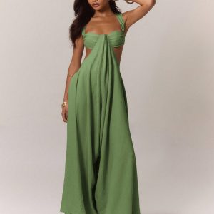 MUSERA Boho Ruched Bust Extreme Wide Leg Jumpsuit - Image 4