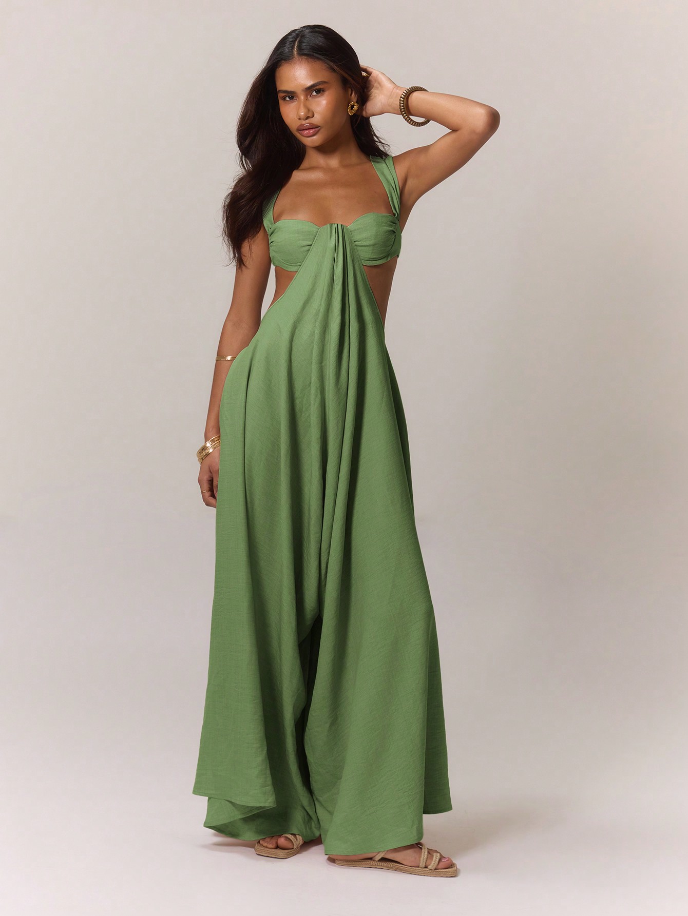 MUSERA Boho Ruched Bust Extreme Wide Leg Jumpsuit - Image 4