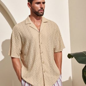 Manfinity KASUA Men??s Solid Color Textured Short Sleeve Casual Shirt For Holiday