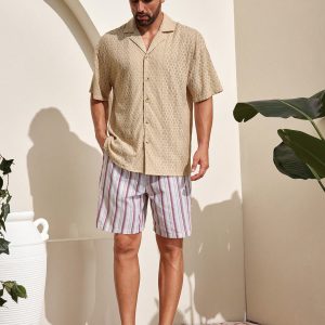 Manfinity KASUA Men??s Solid Color Textured Short Sleeve Casual Shirt For Holiday - Image 3