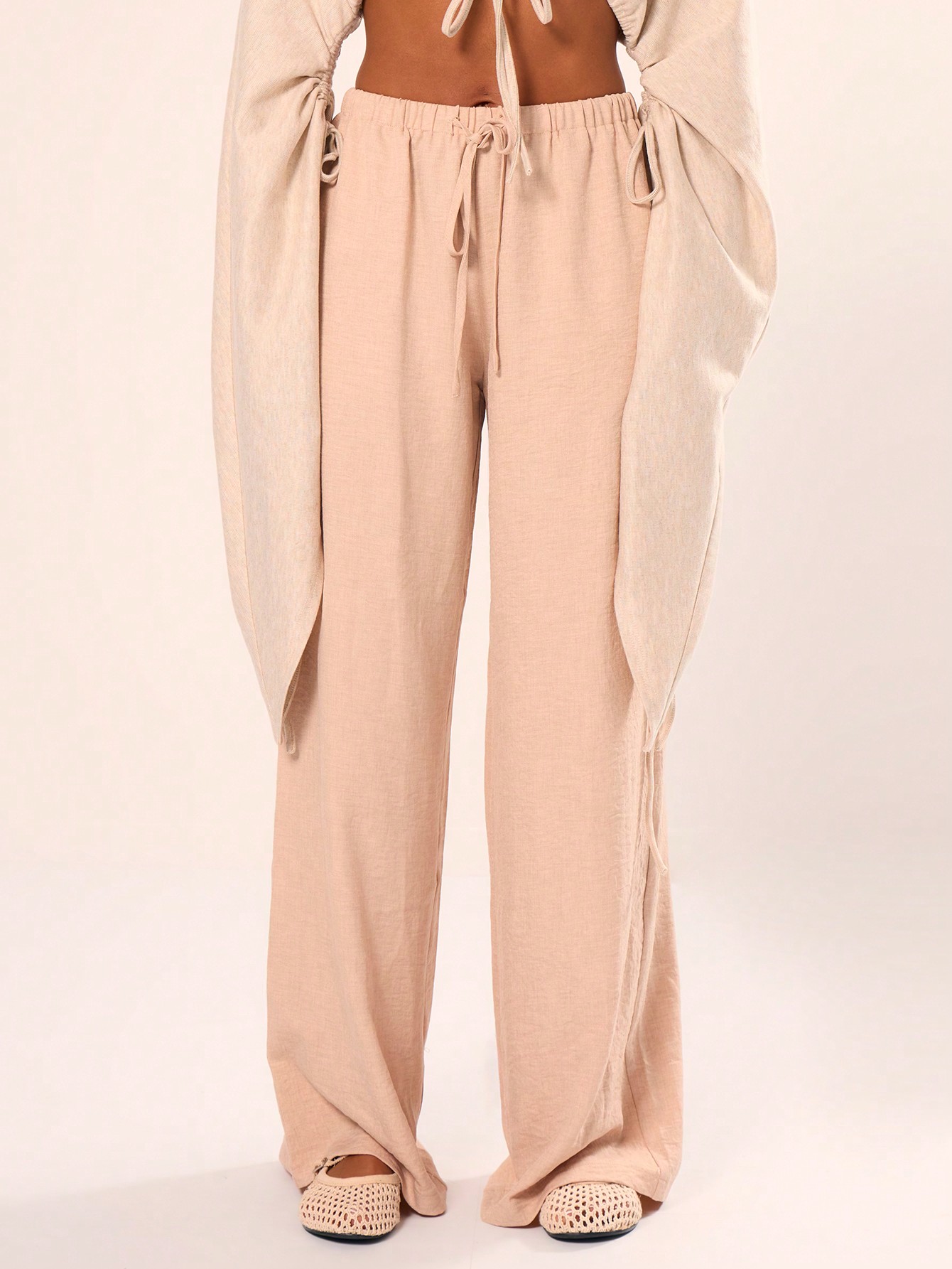 MUSERA Holiday Textured Linen Feel Tie Waist Trouser - Image 1