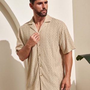Manfinity KASUA Men??s Solid Color Textured Short Sleeve Casual Shirt For Holiday - Image 4