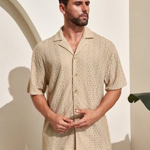 Manfinity KASUA Men??s Solid Color Textured Short Sleeve Casual Shirt For Holiday - Image 5