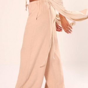 MUSERA Holiday Textured Linen Feel Tie Waist Trouser - Image 3