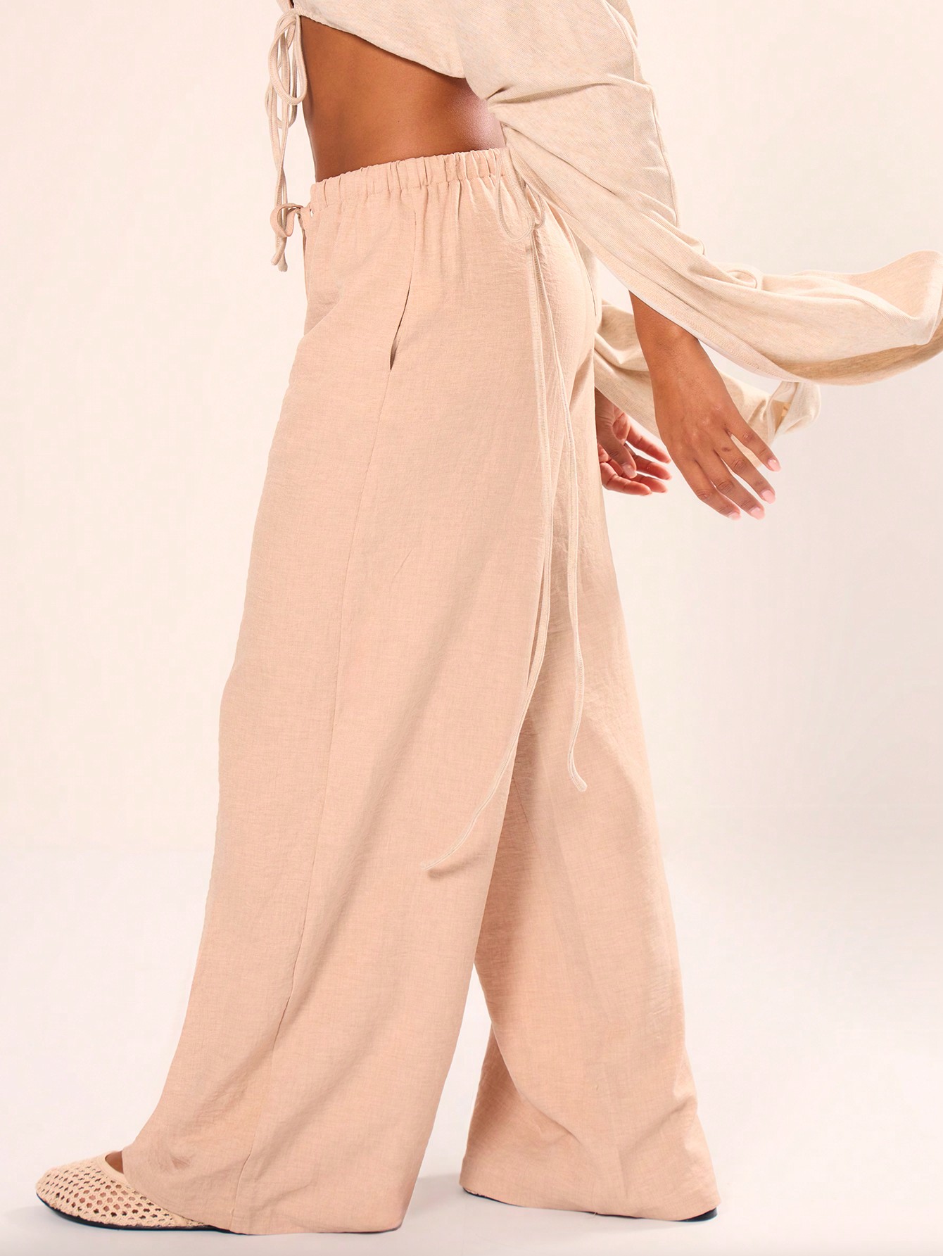 MUSERA Holiday Textured Linen Feel Tie Waist Trouser - Image 3