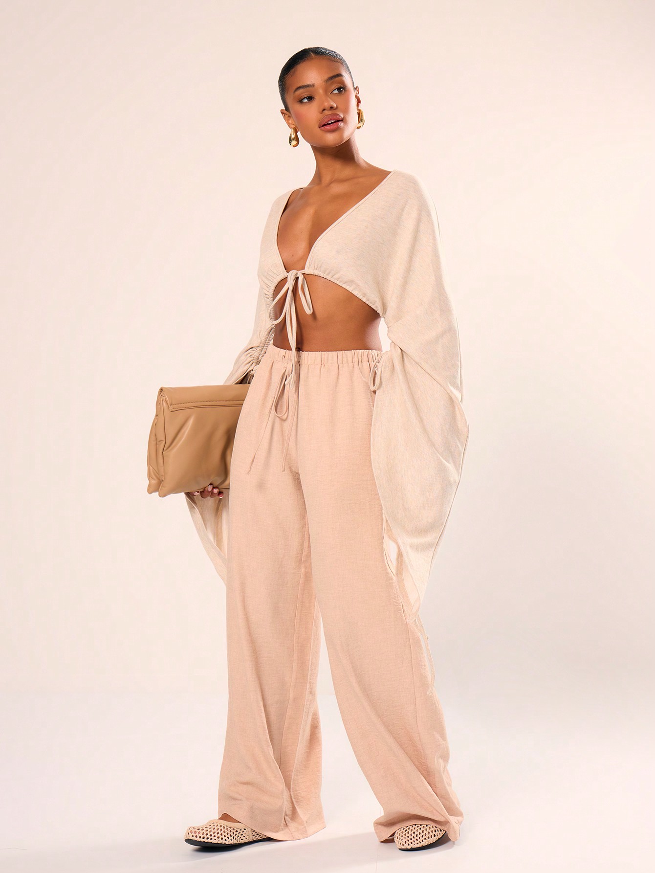 MUSERA Holiday Textured Linen Feel Tie Waist Trouser - Image 4