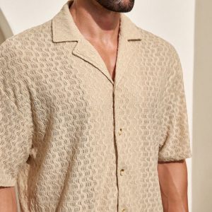 Manfinity KASUA Men??s Solid Color Textured Short Sleeve Casual Shirt For Holiday - Image 6