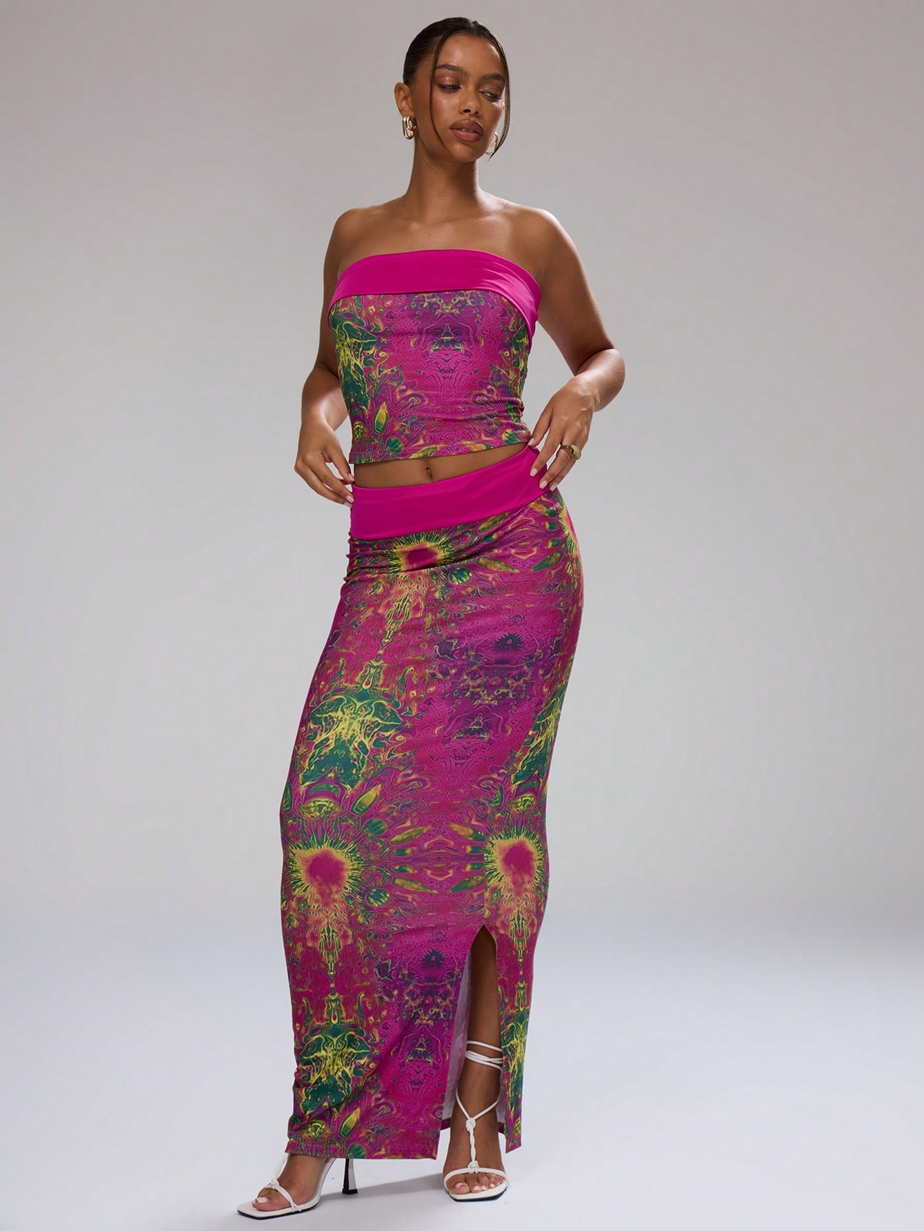 MUSERA Slinky Psychedellic Print Folded Bandeau Top - Image 5