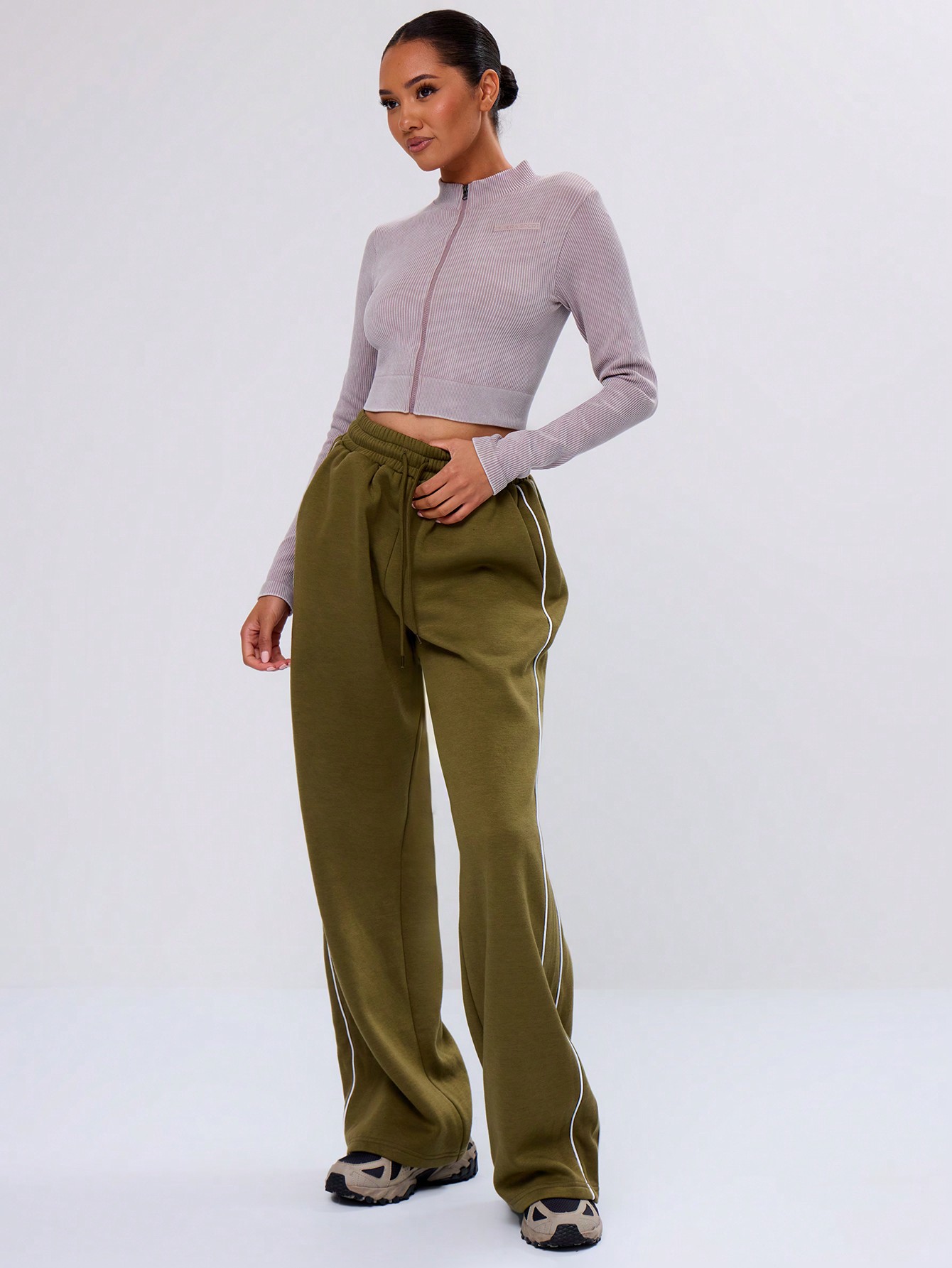 MUSERA Baggy Wide Leg Contrast Binding Joggers - Image 1