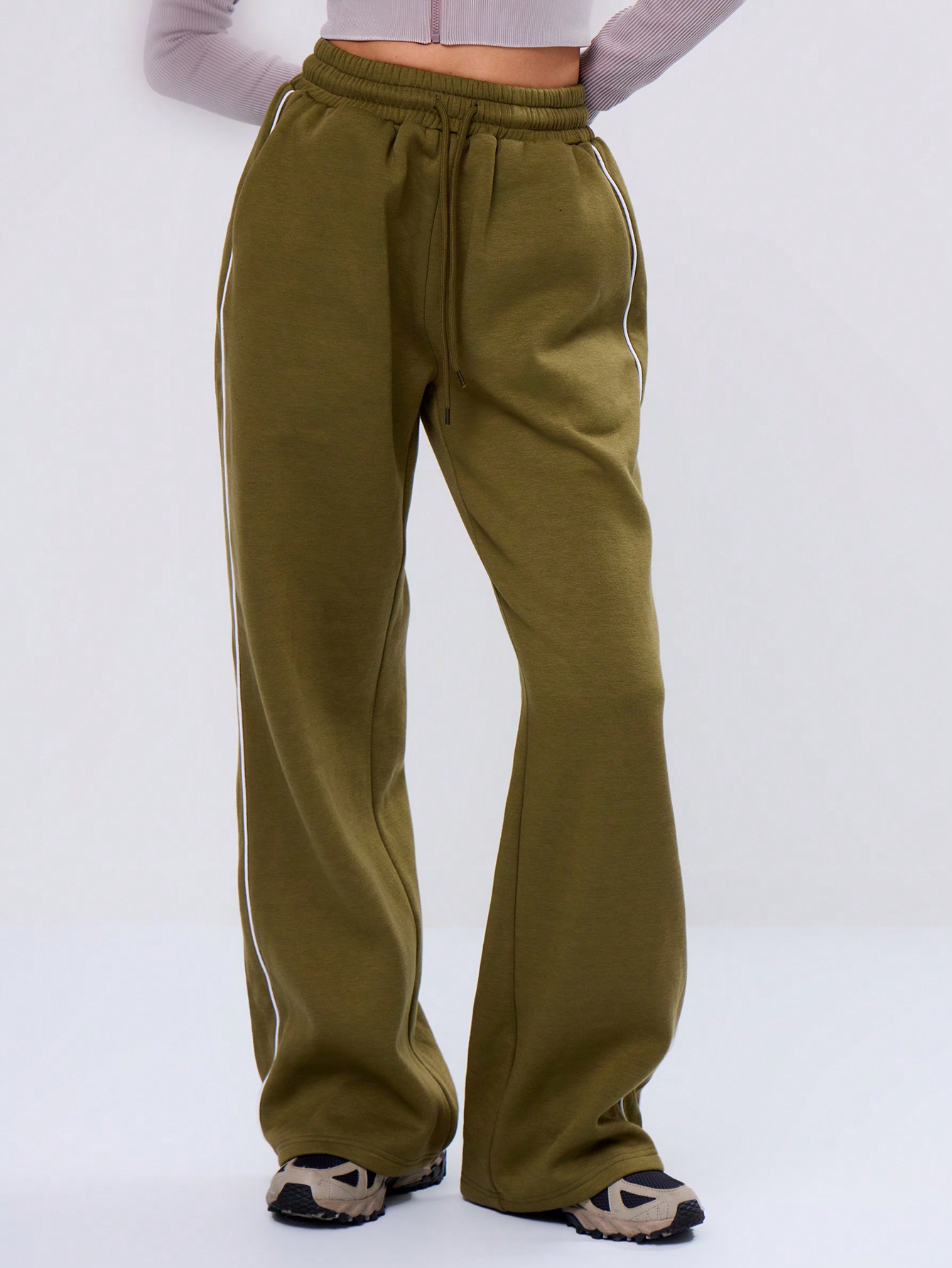 MUSERA Baggy Wide Leg Contrast Binding Joggers - Image 2