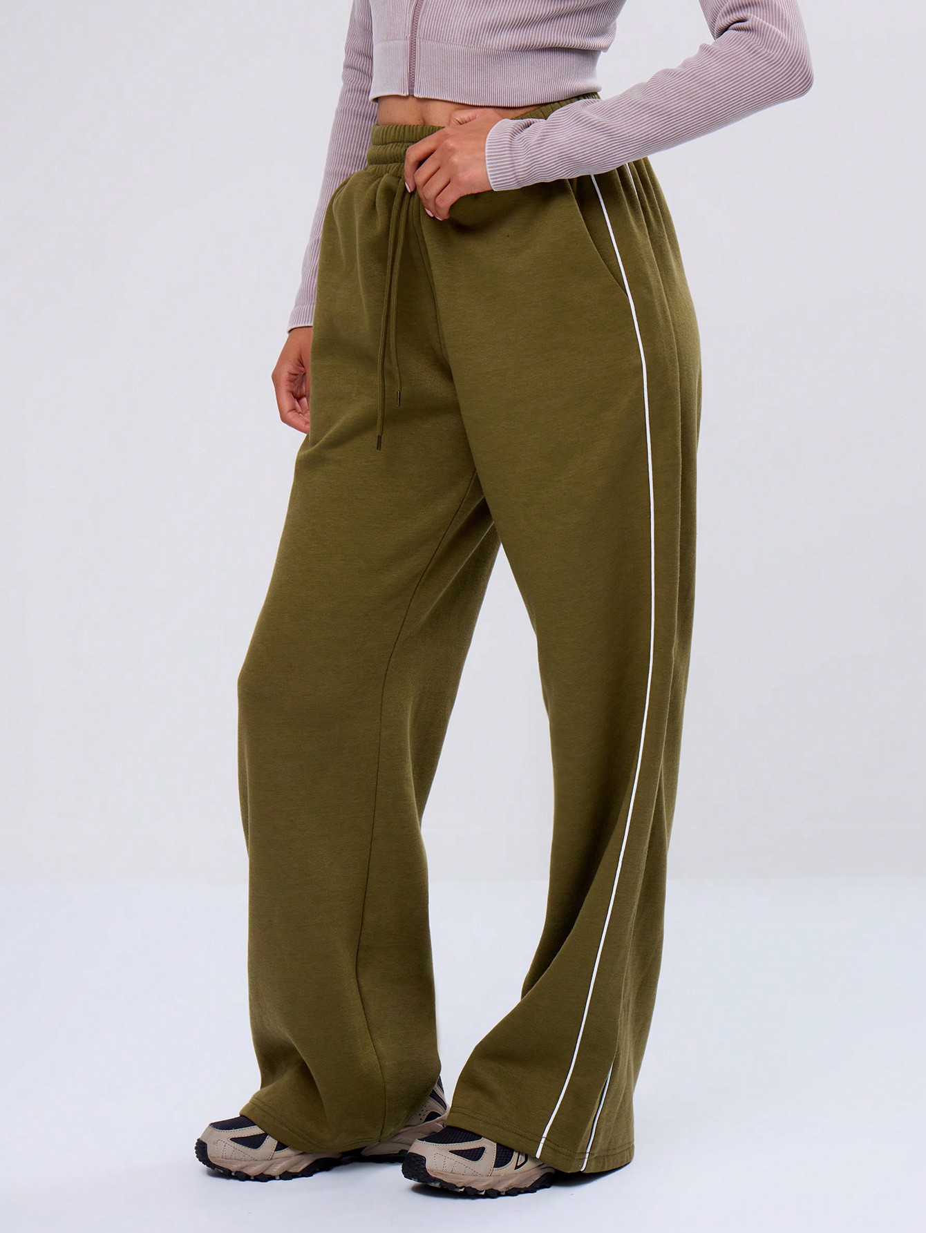 MUSERA Baggy Wide Leg Contrast Binding Joggers - Image 3